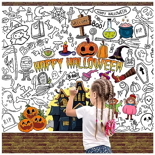 Halloween Giant Coloring Poster for Kids, 31.5 x 39.37 Inch Happy Halloween Jumbo Coloring Poster with Pumpkin, Huge Coloring Paper Large Coloring Sheets for Halloween School Home Birthday Party