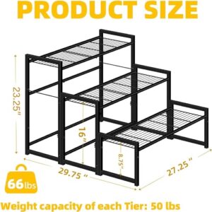 Simple Trending 3 Tier Metal Plant Stand Outdoor Indoor Waterproof, Stackable Heavy Duty Tall Plant Shelf Flower Pot Holder for Garden, Display Rack, Black