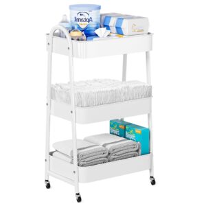 Volnamal Baby Diaper Caddy Organizer | Chic Metal Utility Diaper Cart | Multifunction Essential Newborn Nursery Organizer | Movable Changing Station | Easy Assembly | White