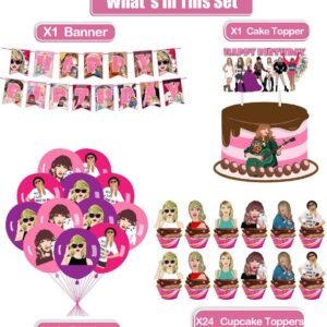 Celebrate Birthday Party Taylor Swift Style - Party Decorations Including Banner, Balloons, Cake Topper, and Cupcake Toppers