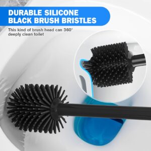 Toilet Plunger and Brush Set, Silicone Toilet Brush and Plunger with Ventilated Holder, 2-in-1 Bathroom Cleaning Combo with Caddy Stand(Black)