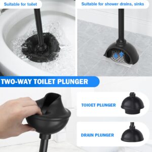 Toilet Plunger and Brush Set, Silicone Toilet Brush and Plunger with Ventilated Holder, 2-in-1 Bathroom Cleaning Combo with Caddy Stand(Black)