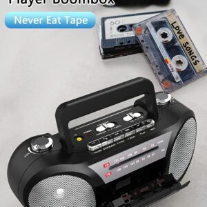 Cassette Player AM FM Radio Boombox: Retro Portable Cassette Tape Player and Recorder with Dual Stereo Speaker,Standard Earphone Jack,Cassette Boombox Powered by 4 D Cell Batteries Or AC Power