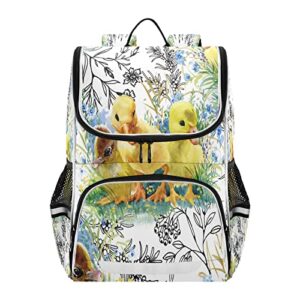 julyto kids backpack for boys girls with reflective stripes16 inch little fluffy duck backpack for school cute watercolor easter school bag elementary student bookbag daypack for travel hiking
