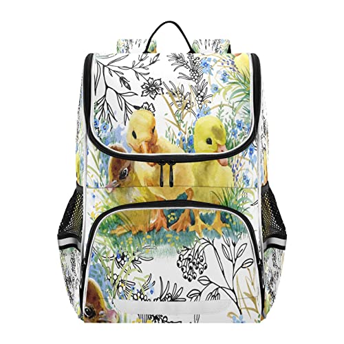 JULYTO Kids Backpack for Boys Girls with Reflective Stripes16 inch Little Fluffy Duck Backpack for School Cute Watercolor Easter School Bag Elementary Student Bookbag Daypack for Travel Hiking