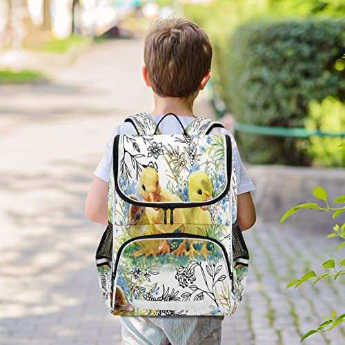 JULYTO Kids Backpack for Boys Girls with Reflective Stripes16 inch Little Fluffy Duck Backpack for School Cute Watercolor Easter School Bag Elementary Student Bookbag Daypack for Travel Hiking