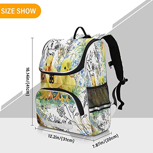 JULYTO Kids Backpack for Boys Girls with Reflective Stripes16 inch Little Fluffy Duck Backpack for School Cute Watercolor Easter School Bag Elementary Student Bookbag Daypack for Travel Hiking