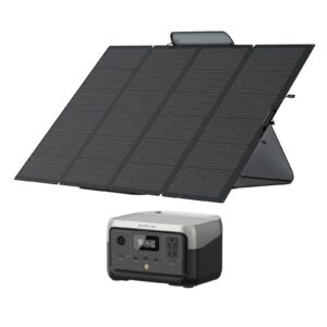ef ecoflow solar generator 256wh river 2 with 400w solar panel lifepo4 battery, up to 600w ac outlets, portable power station for outdoor camping/rvs/home use
