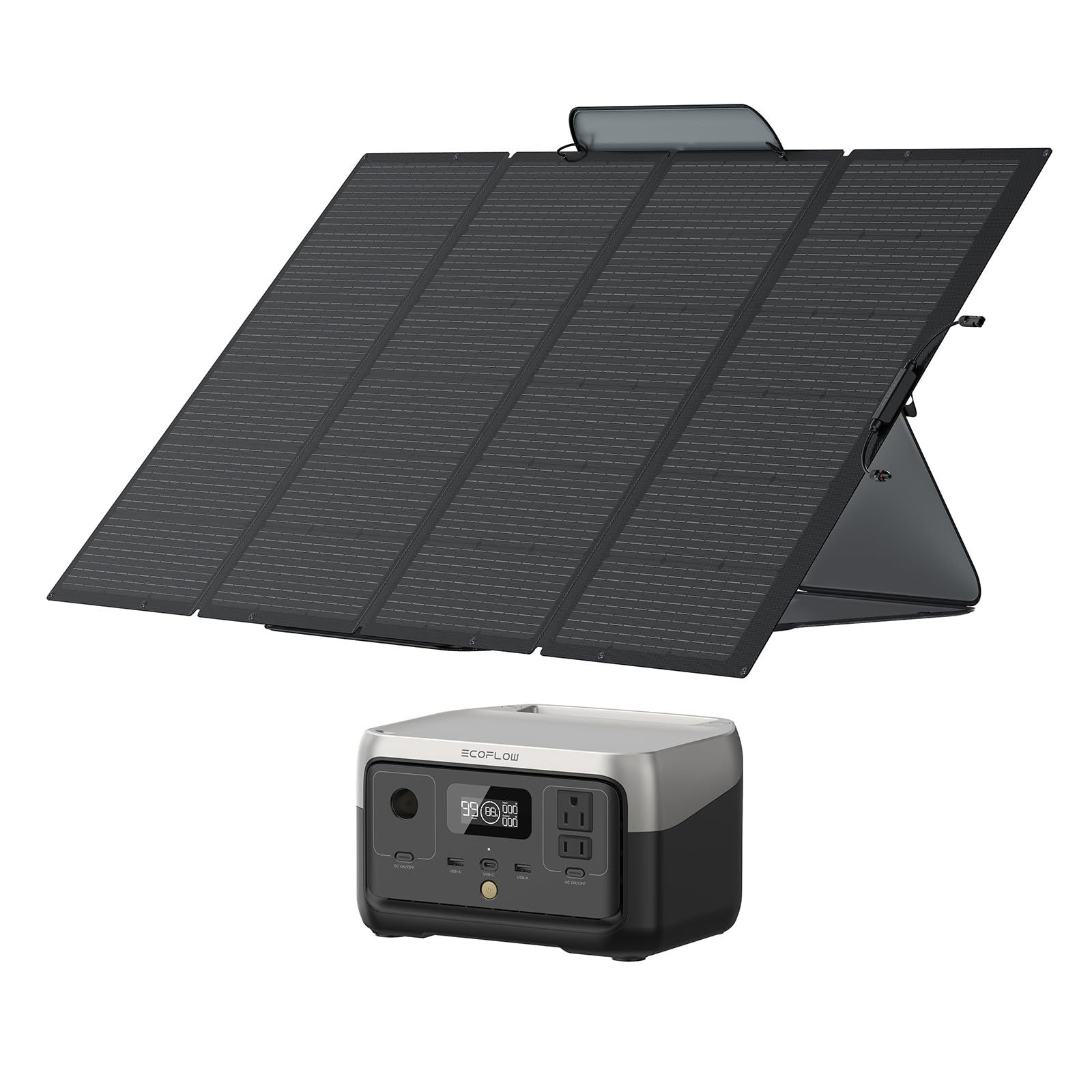 EF ECOFLOW Solar Generator 256Wh RIVER 2 with 400W Solar Panel LiFePO4 Battery, Up to 600W AC Outlets, Portable Power Station for Outdoor Camping/RVs/Home Use