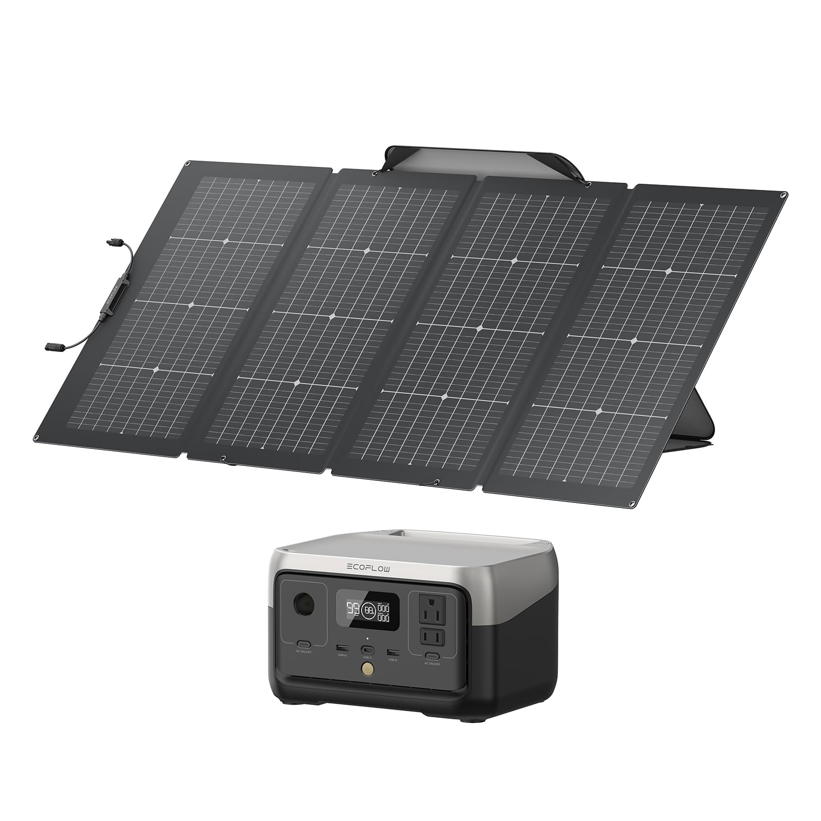 EF ECOFLOW Solar Generator 256Wh RIVER 2 with 220W Solar Panel LiFePO4 Battery, Up to 600W AC Outlets, Portable Power Station for Outdoor Camping/RVs/Home Use