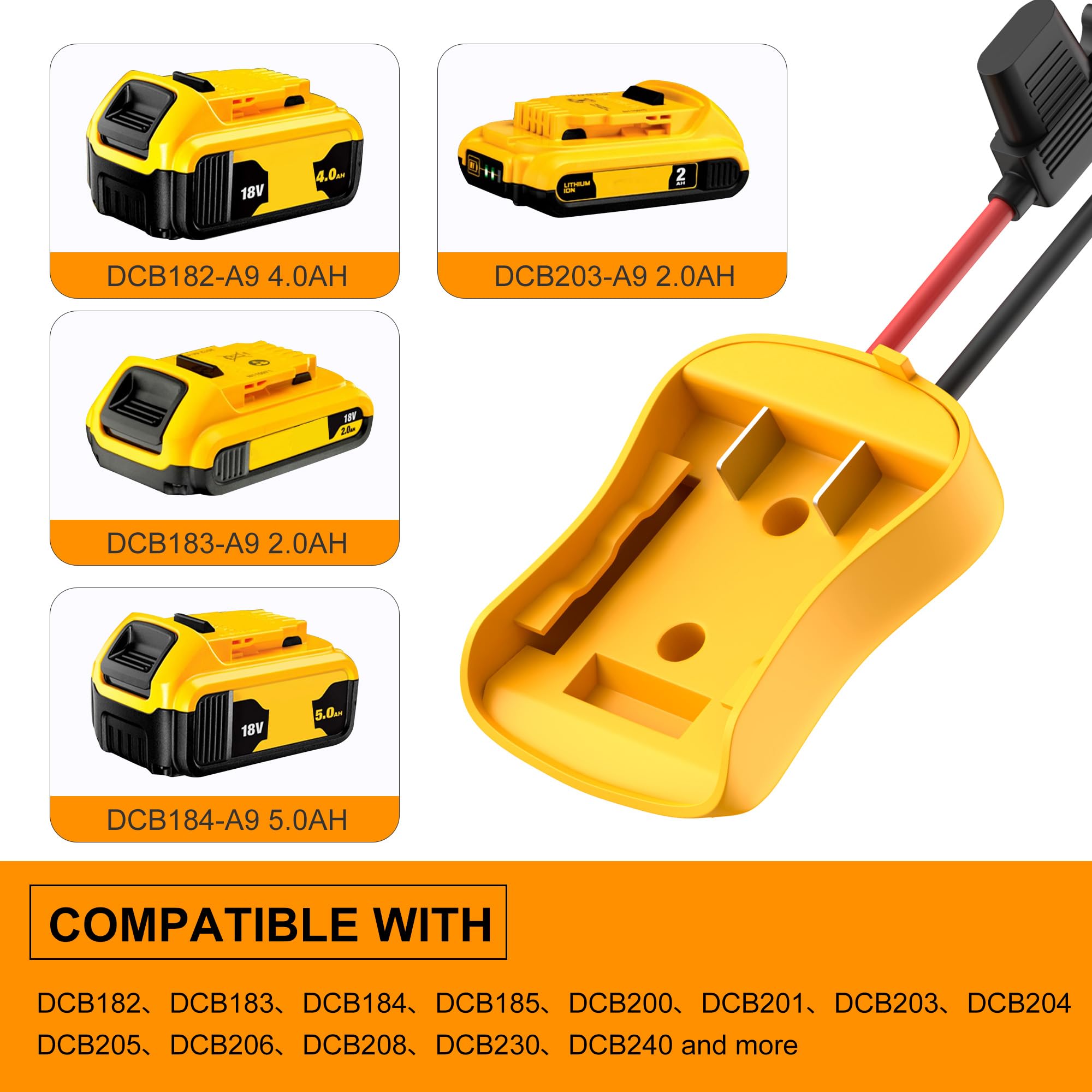 RVBOATPAT 2PCS 20V Battery Adapter for Dewalt Power Wheel Battery Adapter Battery Converter Kit 12 AWG Wire with Fuses and Connectors for Robotic RC Car Toy