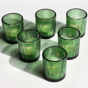 VOHO Votive Candle Holders Set of 24, Green Candle Holder for Tealight & Votive Candles, Vintage Ribbed Glass Tea Lights Candle Holder for Home & Christmas Decorations