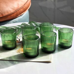 VOHO Votive Candle Holders Set of 24, Green Candle Holder for Tealight & Votive Candles, Vintage Ribbed Glass Tea Lights Candle Holder for Home & Christmas Decorations