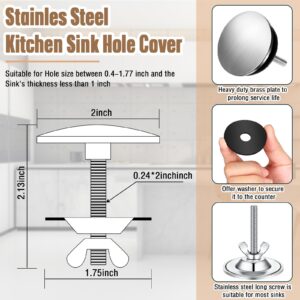2 Pieces 2 Inch Kitchen Sink Hole Cover Faucet Hole Cover Stainless Steel Kitchen Sink Tap Hole Plate Stopper Cover Blanking Metal Plug (Brushed Stainless Steel)