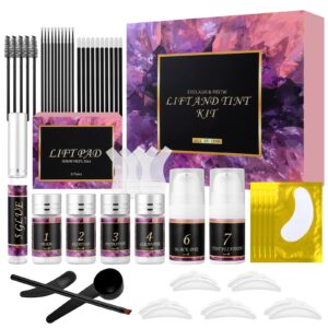 4 in 1 lash & brow lift and black color kit, ofanyia lash lift kit & brow lamination kit, black eyelash & eyebrow color set, last for 6-8 weeks, safe & easy to use at home salon, all tools included
