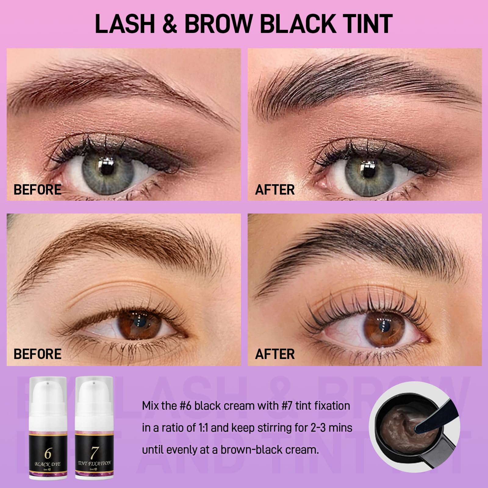 4 in 1 Lash & Brow Lift and Black Color Kit, Ofanyia Lash Lift Kit & Brow Lamination Kit, Black Eyelash & Eyebrow Color Set, Last for 6-8 Weeks, Safe & Easy to Use at Home Salon, All Tools Included