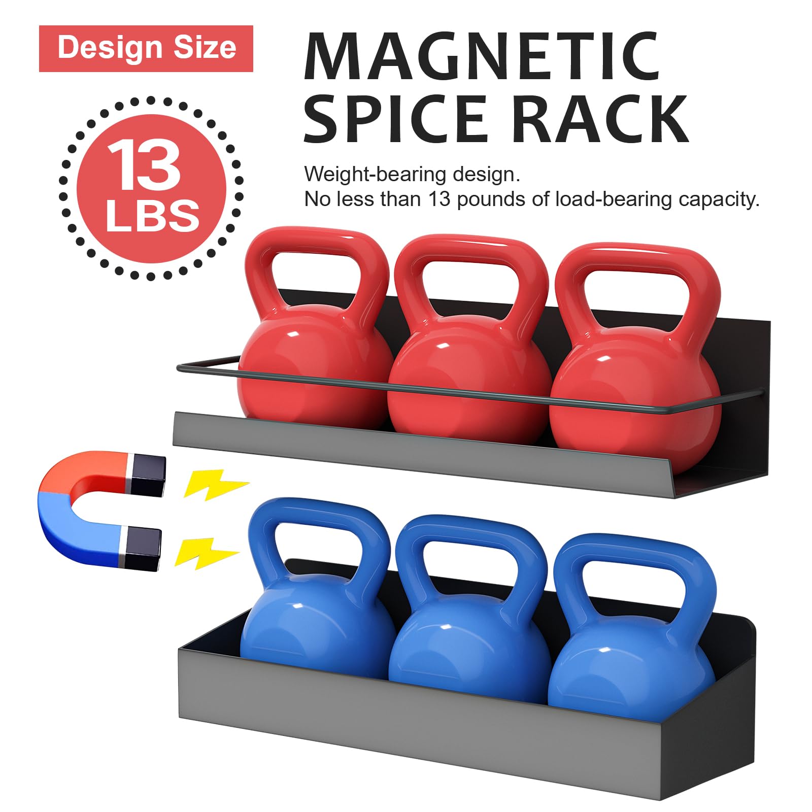 Slow Slog Magnetic Spice Rack, 4 Pack Magnetic Shelf for Refrigerator, Magnetic Refrigerator Organizer, Kitchen Space Saving, Moveable Spice Rack Organizer with Paper Towel Holder, Metal Gray