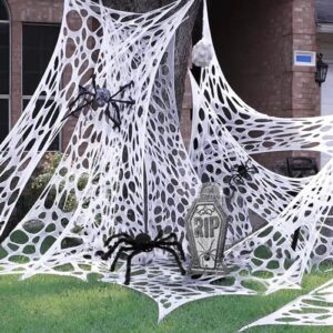 daboot halloween giant spider web decorations - 480sqft halloween gauze spiders web decor stretchy cobwebs for indoor outdoor & yard creepy decor (diy- no holes)