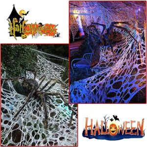 Daboot Halloween Giant Spider Web Decorations - 480sqft Halloween Gauze Spiders Web Decor Stretchy Cobwebs for Indoor Outdoor & Yard Creepy Decor (DIY- No Holes)