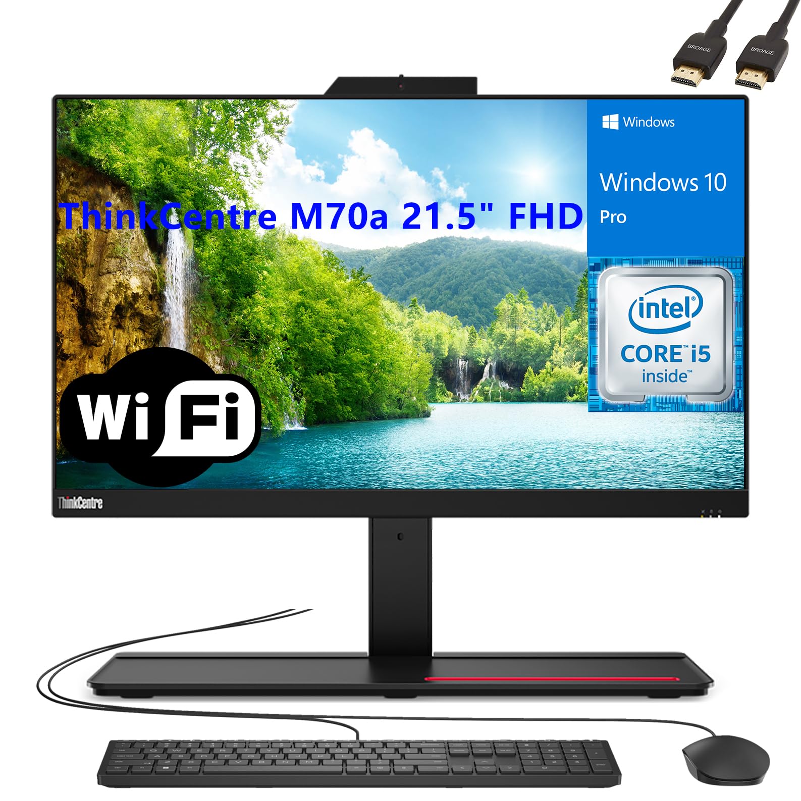 Lenovo ThinkCentre M70a 21.5" FHD AIO Business All-in-One Desktop Computer, Intel Hexa-Core i5-10400 (Beat i7-8700), 16GB DDR4 RAM, 512GB PCIe SSD, DVDRW, WiFi, BT 5.0, Windows 10 Pro