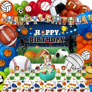 113 Sports Party Supplies Sport Balloons Soccer Party Decorations Sports Backdrop Sports Cake Toppers Sports Tablecloth for Sports Party Decorations