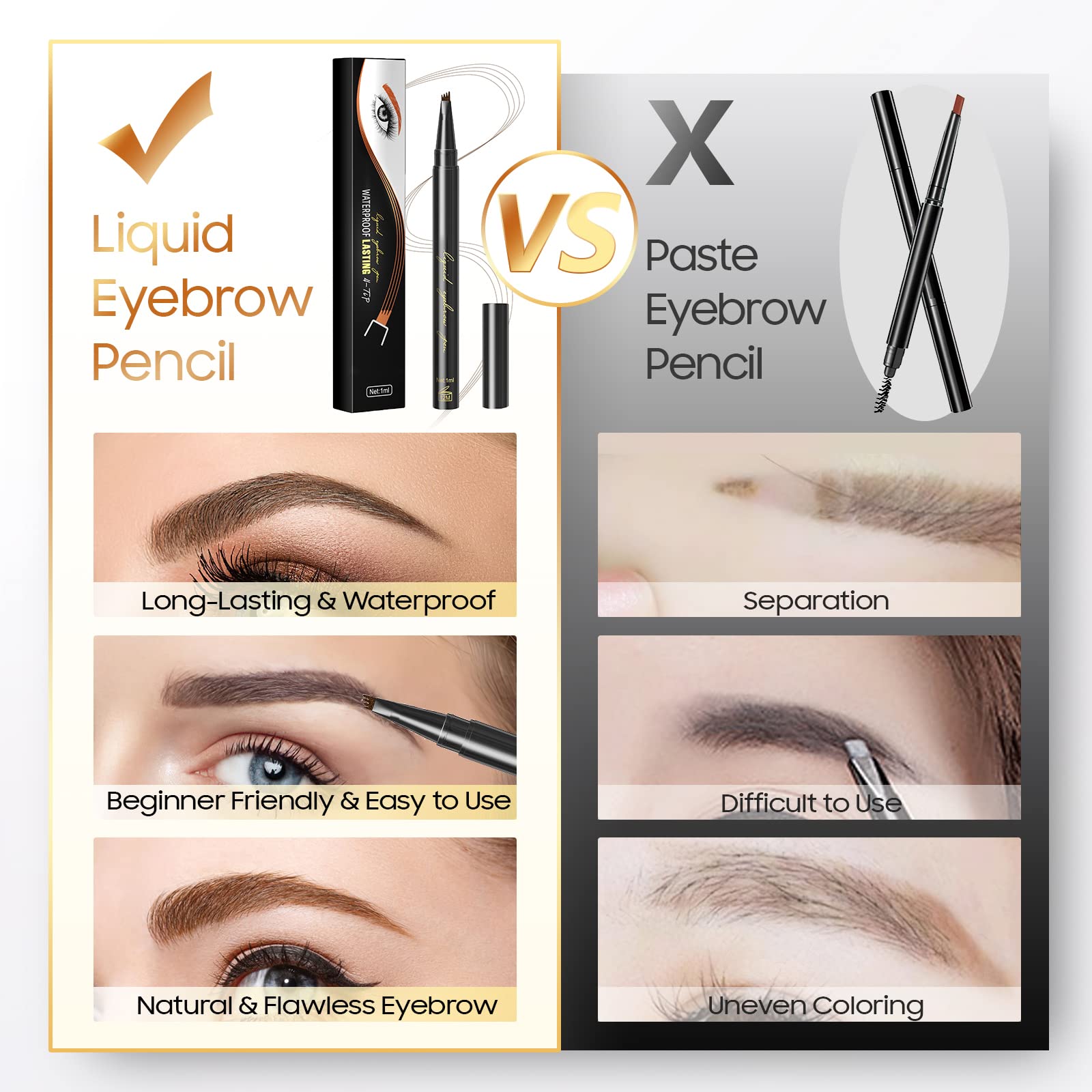 Eyebrow Pencil Eyebrow Microblading Pen - Eyebrow Makeup Micro 4 Point Brow Pen Lift & Snatch Makeup Pen Long-Lasting Waterproof Brow Pen, Creating Natural Looking Brows Effortlessly (02 Dark Brown)