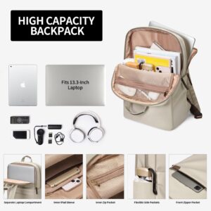 GOLF SUPAGS Travel Laptop Backpack for Women Anti Theft Slim Durable College Bookbag Business Computer Bag Fit 13.3 Inch Notebook (Apricot, 13.3 Inch)