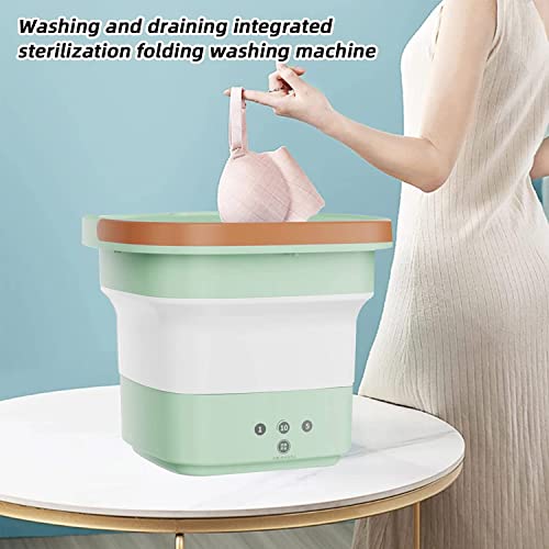 Portable Washing Machine, 6 L 3-Speed Adjustment Mini Foldable Washer with Drain Basket USB Compact Outdoor Washing Machine for Underwear, Sock, Suitable for Travel, Camping,Apartments（Green）