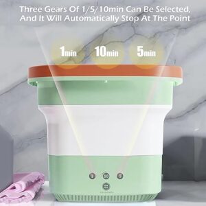 Portable Washing Machine, 6 L 3-Speed Adjustment Mini Foldable Washer with Drain Basket USB Compact Outdoor Washing Machine for Underwear, Sock, Suitable for Travel, Camping,Apartments（Green）