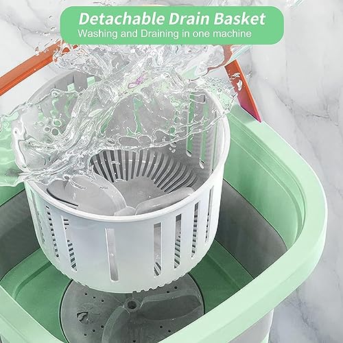 Portable Washing Machine, 6 L 3-Speed Adjustment Mini Foldable Washer with Drain Basket USB Compact Outdoor Washing Machine for Underwear, Sock, Suitable for Travel, Camping,Apartments（Green）