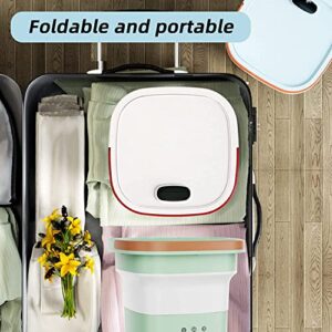 Portable Washing Machine, 6 L 3-Speed Adjustment Mini Foldable Washer with Drain Basket USB Compact Outdoor Washing Machine for Underwear, Sock, Suitable for Travel, Camping,Apartments（Green）