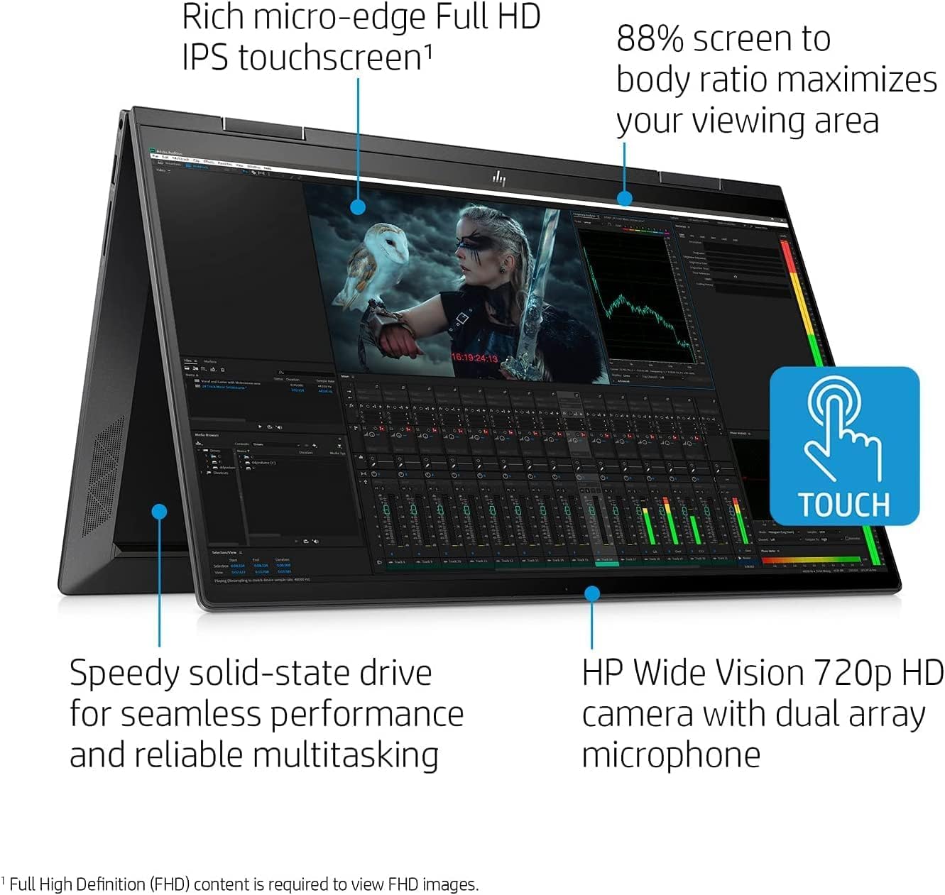HP Envy x360 2-in-1 Convertible Business Laptop, 15.6 Inch FHD Touchscreen, AMD Ryzen 7 5825U, Windows 11 Pro, 32GB RAM, 1TB SSD, Fingerprint Reader, Backlit Keyboard, TDU