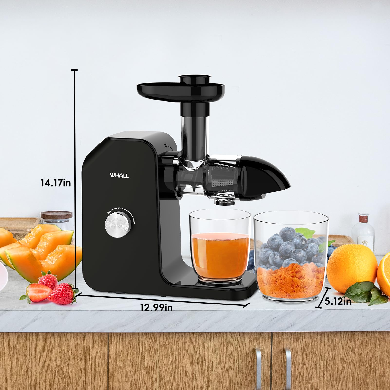 whall Slow Juicer, Masticating Juicer, Celery Juicer Machines, Cold Press Juicer Machines Vegetable and Fruit, Juicers with Quiet Motor & Reverse Function, Easy to Clean with Brush,BPA Free,Black