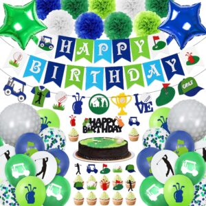 50pcs golf birthday party decorations golf themed party supplies includes print balloon paper sequin golf foil balloon cake topper banner paper pompoms