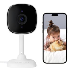 amorom indoor camera for home security, 3mp pet cameras with night vision, motion detection, privacy mode, 2-way audio, compatible with alexa/google assistant, 2.4ghz wifi, 1 pack