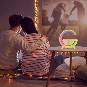 Delxo Wireless Bluetooth Speaker with Phone Charger,G Shape Bluetooth Speakers for Teen Adults Birthday Gift Ideas,Atmosphere Lamp Speaker with LED Night Lights for Bedroom,White