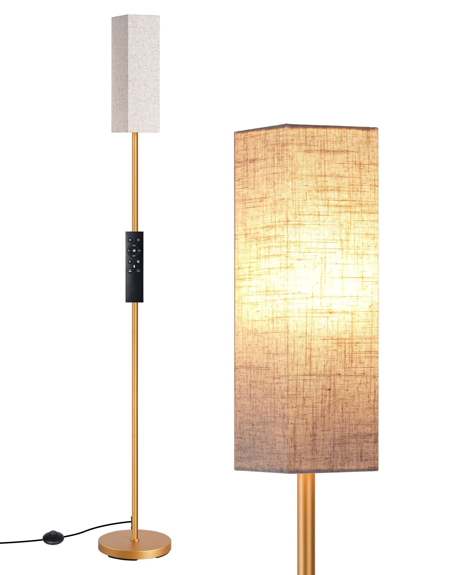 EDISHINE Modern Corner Floor Lamp with Remote, Stepless Dimmable Minimalist Reading Lamp, 65" Tall Pole Lamp for Living Room, Bedroom, Office, 9W LED Bulb Included (Gold)