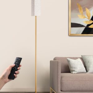 EDISHINE Modern Corner Floor Lamp with Remote, Stepless Dimmable Minimalist Reading Lamp, 65" Tall Pole Lamp for Living Room, Bedroom, Office, 9W LED Bulb Included (Gold)