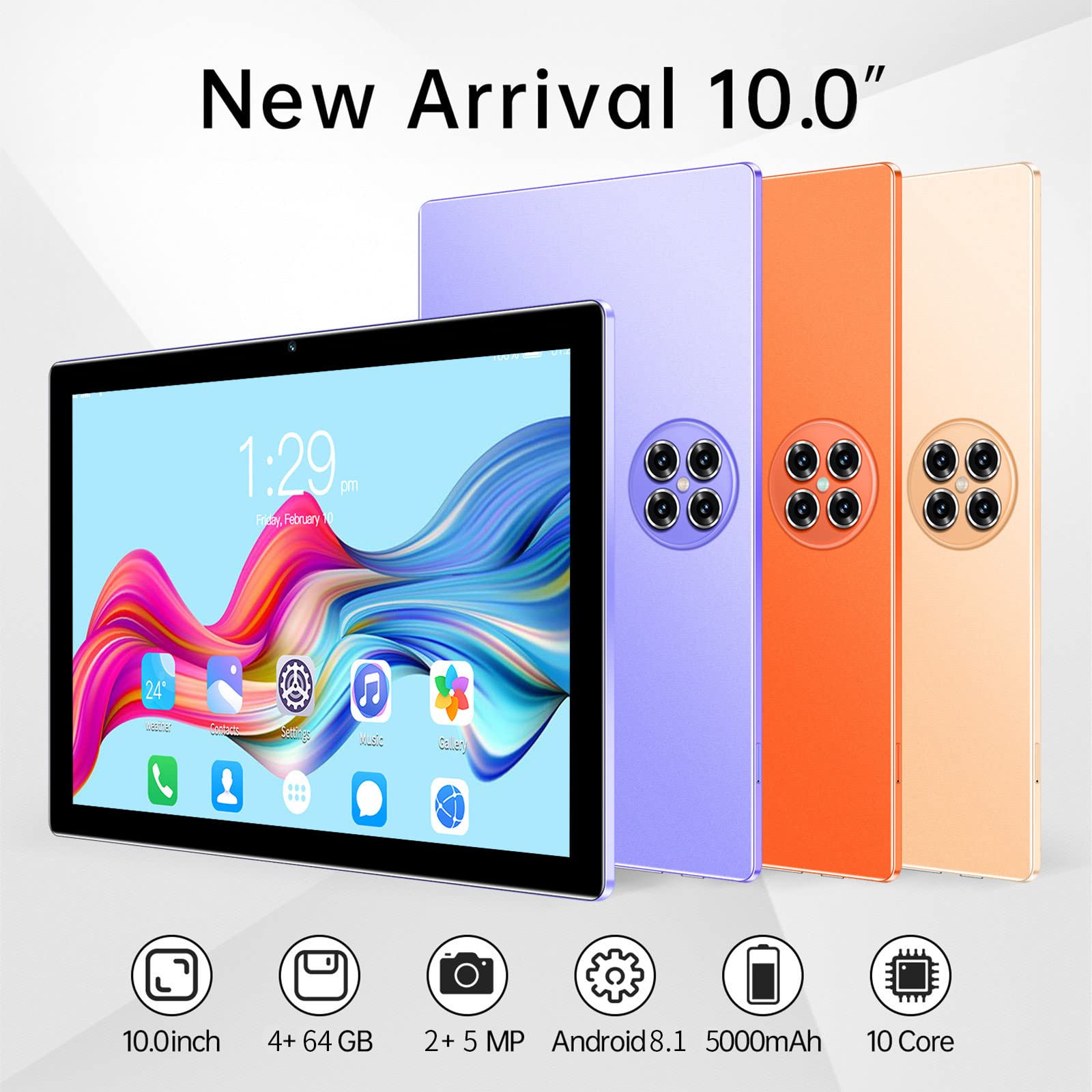 2023 Upgraded Smart Tablet 10 Inch 8Core 4G + 64G Android 8.1 Dual Sim Dual Camera Phone Pad WiFi GPS Phablet Tablet PC US Plug, Gift for Family (Gold)