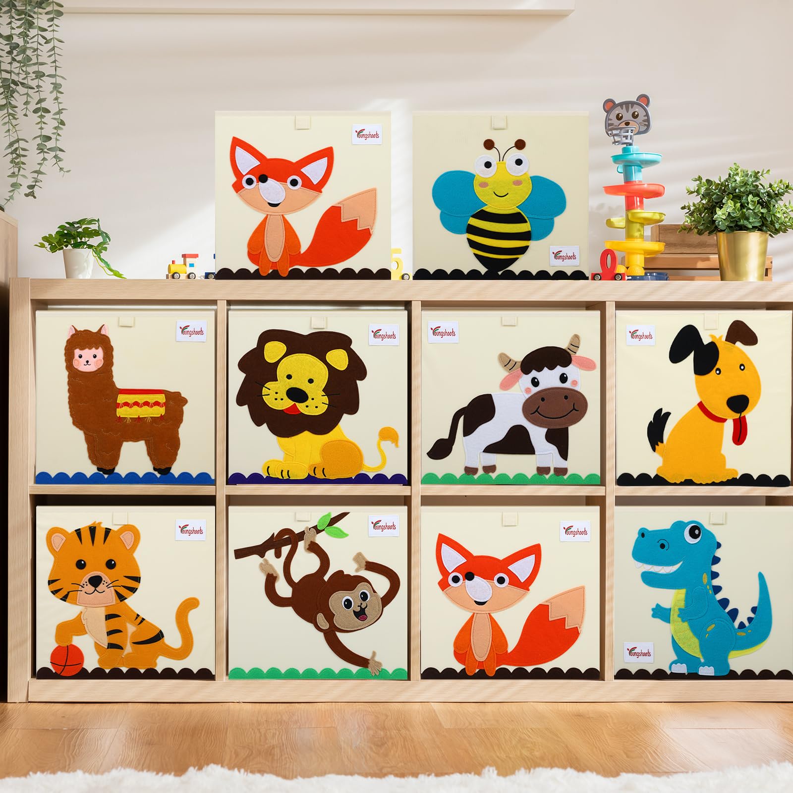 Mumufy 12 Pcs 13 Inch Foldable Dinosaur Toy Storage Cubes Animal Organizer Bins Fabric Toy Box Chest Basket Container for Toddlers Kids Boys and Girls Nursery Playroom, 13 x 13 x 13 Inch