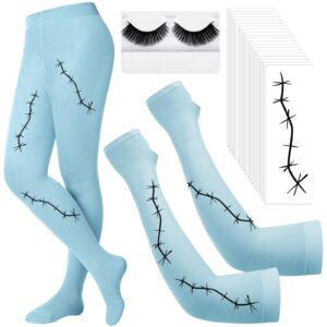 didaey costume accessories include 20 sheets halloween scars stitches tattoos solid colored opaque footed tights arm compression sleeves halloween false lashes for women