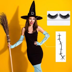 Didaey Costume Accessories Include 20 Sheets Halloween Scars Stitches Tattoos Solid Colored Opaque Footed Tights Arm Compression Sleeves Halloween False Lashes for Women