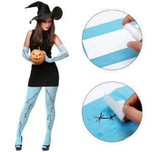 Didaey Costume Accessories Include 20 Sheets Halloween Scars Stitches Tattoos Solid Colored Opaque Footed Tights Arm Compression Sleeves Halloween False Lashes for Women