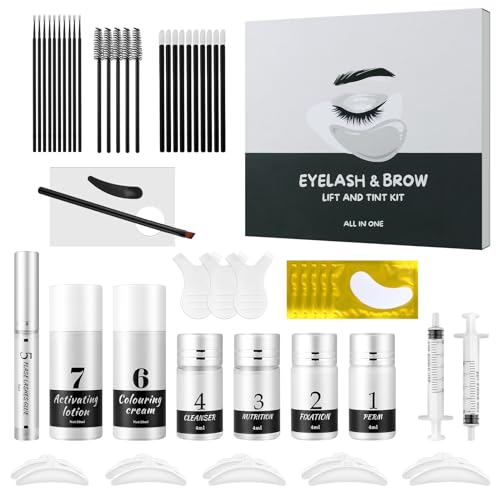 Ofanyia 4 in 1 Lash Lift & Brow Lamination with Black Color Kit, Eyelash Perm Kit and Brow Lamination Kit, Fast Quick Curling and Voluminous Coloring, Last for 8 Weeks, Salon & Home Use DIY