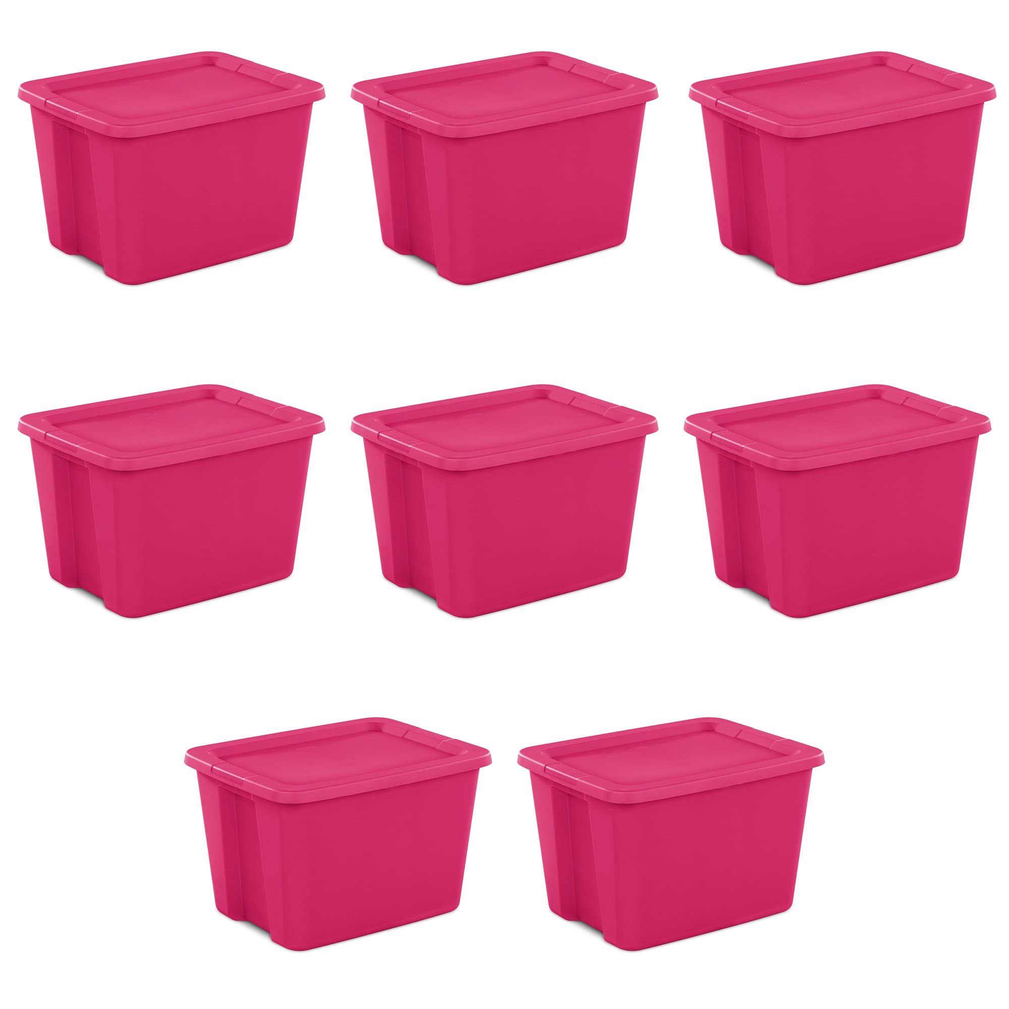 18 Gallon Plastic Storage Tote Box,Storage Bin Tote Organizing Container With Durable Lid, Stackable and Nestable Snap Lid Plastic Storage Bin,Fuchsia Burst,Set of 8