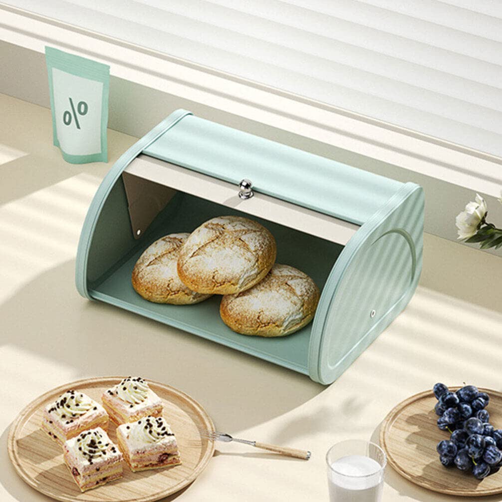 Bread Bin Roll Top Bread Box Metal Bread Case Bread Storage Bin Container Farmhouse Bread Dispenser Large Capacity Fingerprint Proof for Kitchen Counter Bread Storage Container