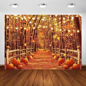 avezano fall backdrops for photography autumn maple leaves forest path photo background thanksgiving holiday portrait photoshoot backdrop rustic yellow natural harvest pumpkin banner (7x5ft)