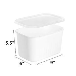 Dicunoy 6 Pack Lidded Storage Bins with Lids, Stackable Storage Baskets, White Plastic Pantry Organizer for Toiletries, Shelf, RV, Lockers