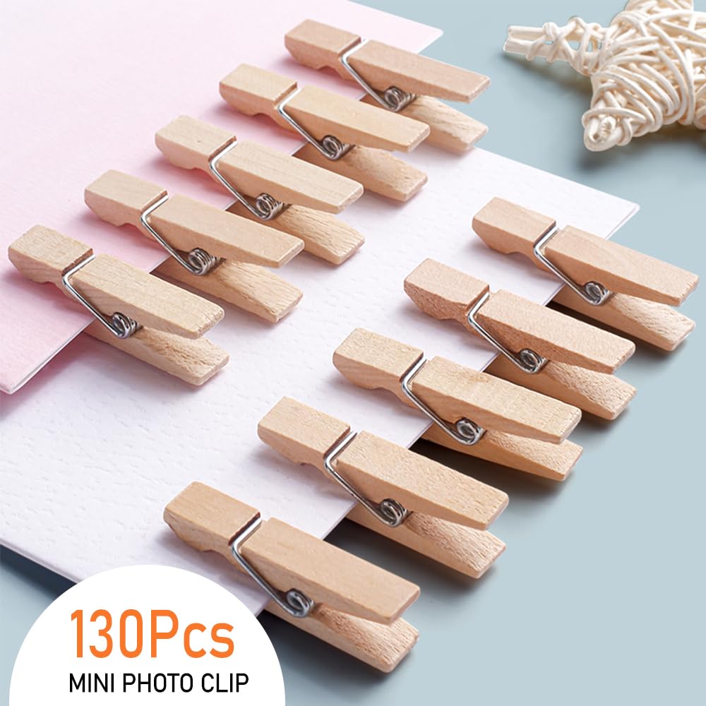 1.4 Inch Mini Clothes Pins for Photo, 130 Pcs Small Clothes Pins, Wooden Clothespins for Baby Shower, Party, Crafts DIY Project