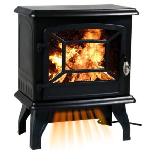 electric fireplace, 20" fireplace heater 3d flames tv stand freestanding fireplace portable csa approved safety 1500w realistic log flame for home office (black)